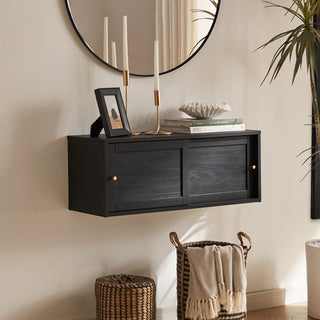 Lauren Floating TV Stand, Black Oak