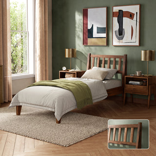 Ted Bed (Twin), Solid Acacia Wood Platform Bed with Headboard