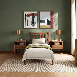 Ted Bed (Twin), Solid Acacia Wood Platform Bed with Headboard