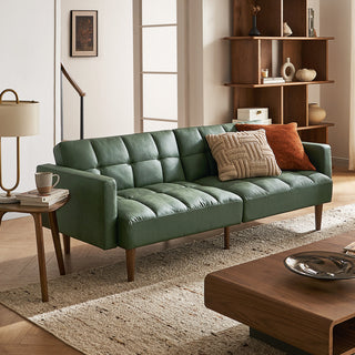 Aaron Futon Sofa Bed, Sage Green Faux Leather