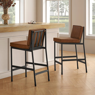 Odelia Counter Stools (Pecan Brown Faux Leather)