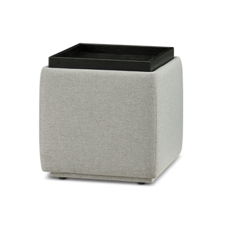 Levi Storage Tray Ottoman, Light Gray
