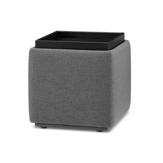 Levi Storage Tray Ottoman, Dark Gray