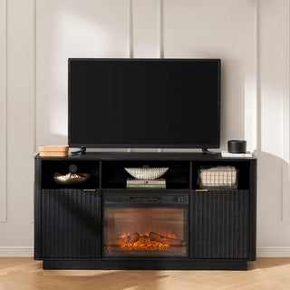Brooklyn 59" Electric Fireplace TV Stand + Lift-top Coffee Table, Black Oak Set