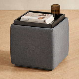 Levi Storage Tray Ottoman, Dark Gray