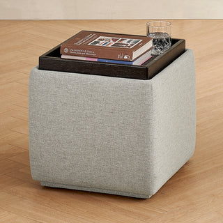 Levi Storage Tray Ottoman, Light Gray