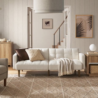 Aaron Futon Sofa Bed, Pearl White Boucle