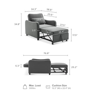 Sophie 4-in-1 Convertible Sleeper Chair, Dark Gray Fabric