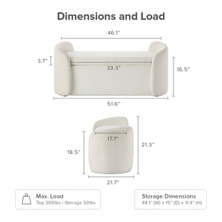 Sophie Storage Bench, Pearl White Boucle