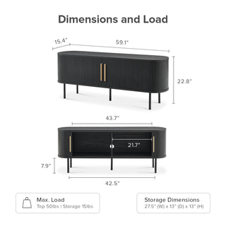 Quin 59" TV Stand & 2 Side Table, Black Oak