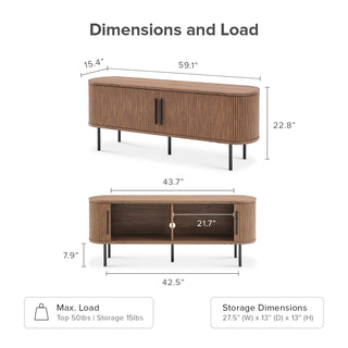Quin Tambour 59" TV Stand, Walnut