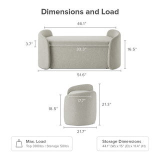 Sophie Storage Bench, Light Gray