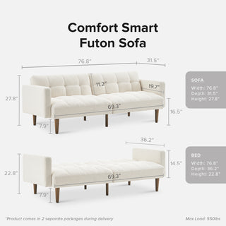 Aaron Futon Sofa Bed, Pearl White Boucle