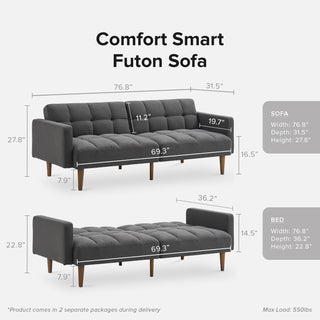 Aaron Futon Sofa Bed, Dark Gray Fabric