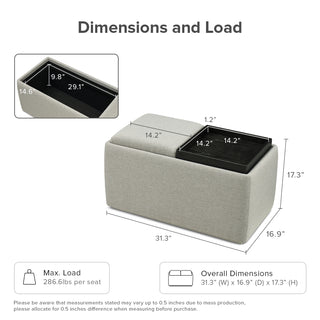 Levi Storage Tray Bench, Light Gray