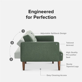 Aaron Futon Sofa Bed, Sage Green Faux Leather