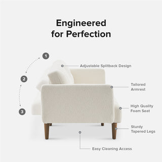 Aaron Futon Sofa Bed, Pearl White Boucle