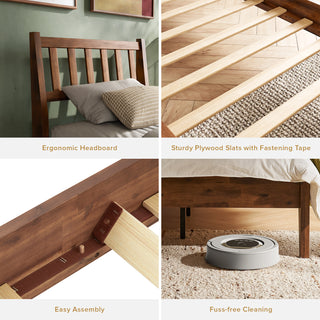 Ted Bed (Twin), Solid Acacia Wood Platform Bed with Headboard
