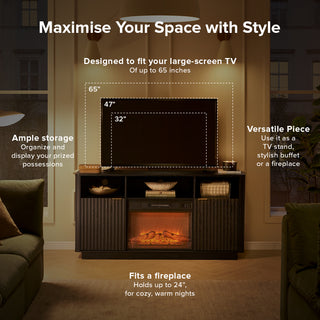 Brooklyn 59" Electric Fireplace TV Stand, Black Oak
