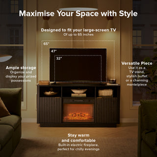 Brooklyn 59" Electric Fireplace TV Stand + Lift-top Coffee Table, Black Oak Set