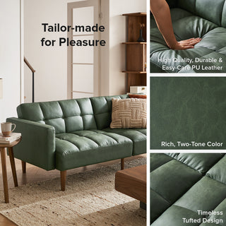 Aaron Futon Sofa Bed, Sage Green Faux Leather