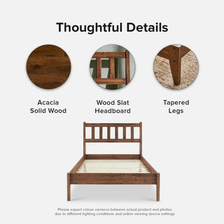 Ted Bed (Twin), Solid Acacia Wood Platform Bed with Headboard