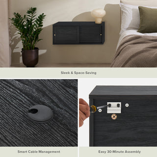 Lauren Floating TV Stand, Black Oak