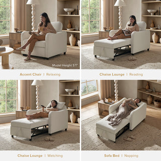 Sophie 4-in-1 Convertible Sleeper Chair, Pearl White Boucle