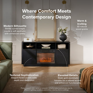Brooklyn 59" Electric Fireplace TV Stand + Lift-top Coffee Table, Black Oak Set