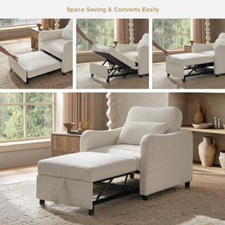 Sophie 4-in-1 Convertible Sleeper Chair, Pearl White Boucle