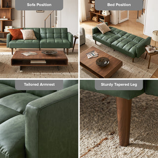 Aaron Futon Sofa Bed, Sage Green Faux Leather