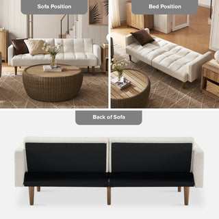 Aaron Futon Sofa Bed, Pearl White Boucle