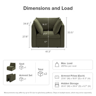 Macy Armchair with Storage, Olive Green Velvet