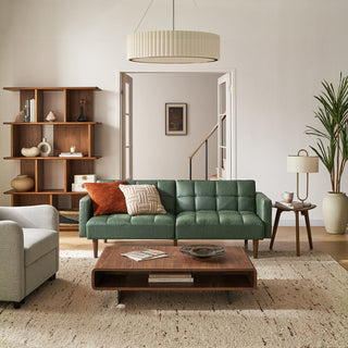 Aaron Futon Sofa Bed, Sage Green Faux Leather