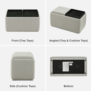 Levi Storage Tray Bench, Light Gray