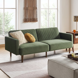 Chloe Futon Sofa Bed, Olive Green Premium Velvet