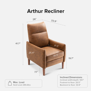 Arthur Recliner Chair, Pecan Brown Faux Leather