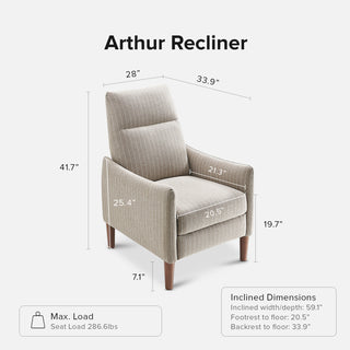 Arthur Recliner Chair, Taupe Stripe Jacquard