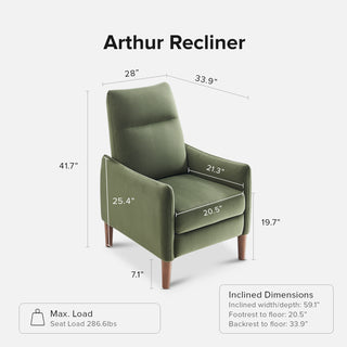 Arthur Recliner Chair, Olive Green Premium Velvet