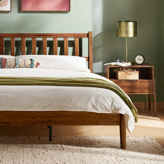 Ted Bed (King), Solid Acacia Wood Platform Bed with Headboard
