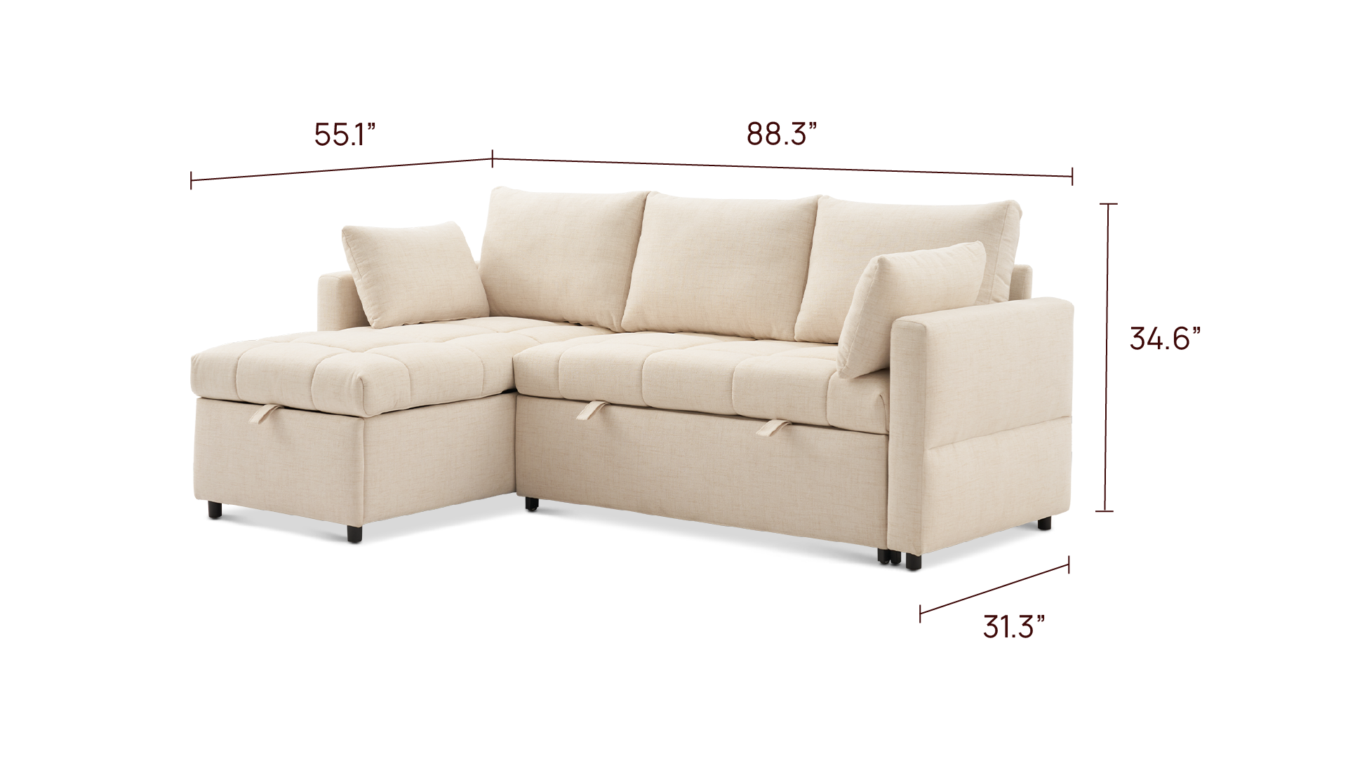 SleepStash 4-Seat L-Shaped Sofa Bed