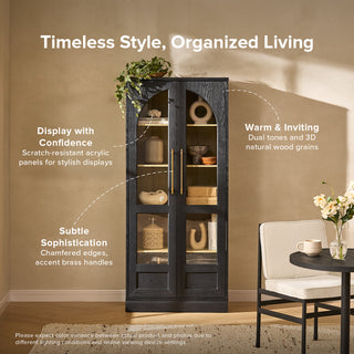 Blake Tall Acrylic Display Cabinet Arched, Black Oak
