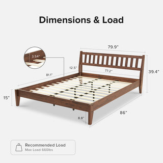 Ted Bed (King), Solid Acacia Wood Platform Bed with Headboard
