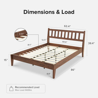 Ted Bed (Queen), Solid Acacia Wood Platform Bed with Headboard