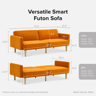 Chloe Futon Sofa Bed, Apricot Velvet
