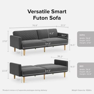 Chloe Futon Sofa Bed, Dark Gray Fabric