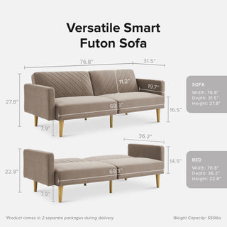 Chloe Futon Sofa Bed, Mocha Brown Premium Velvet