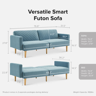 Chloe Futon Sofa Bed, Sky Blue Premium Velvet