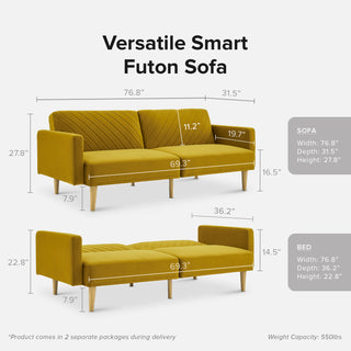 Chloe Futon Sofa Bed, Antique Gold Premium Velvet