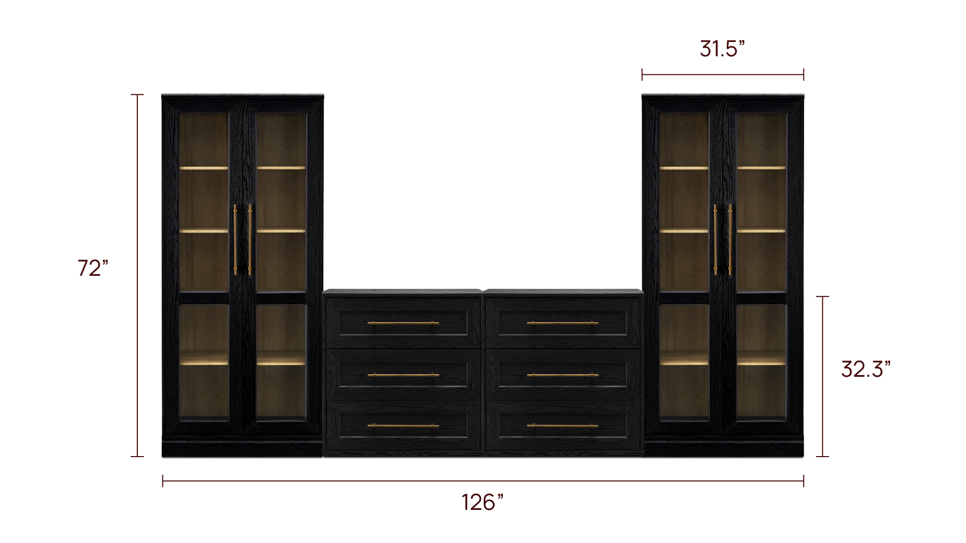 Blake 4 Piece Entertainment Center with Storage, Dresser TV Stand with Tall Display Cabinets